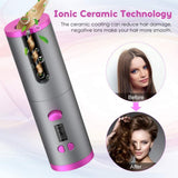 Fer à Friser, première qualité Fers à boucler Automatique Sans Fil Portables Avec écran Lcd, Conception Anti-brûlure à Température Réglable, Fer à Friser Rechargeable Avec Minuterie